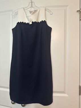 NWT Talbots size M Scallop Yoke Dress Navy/White